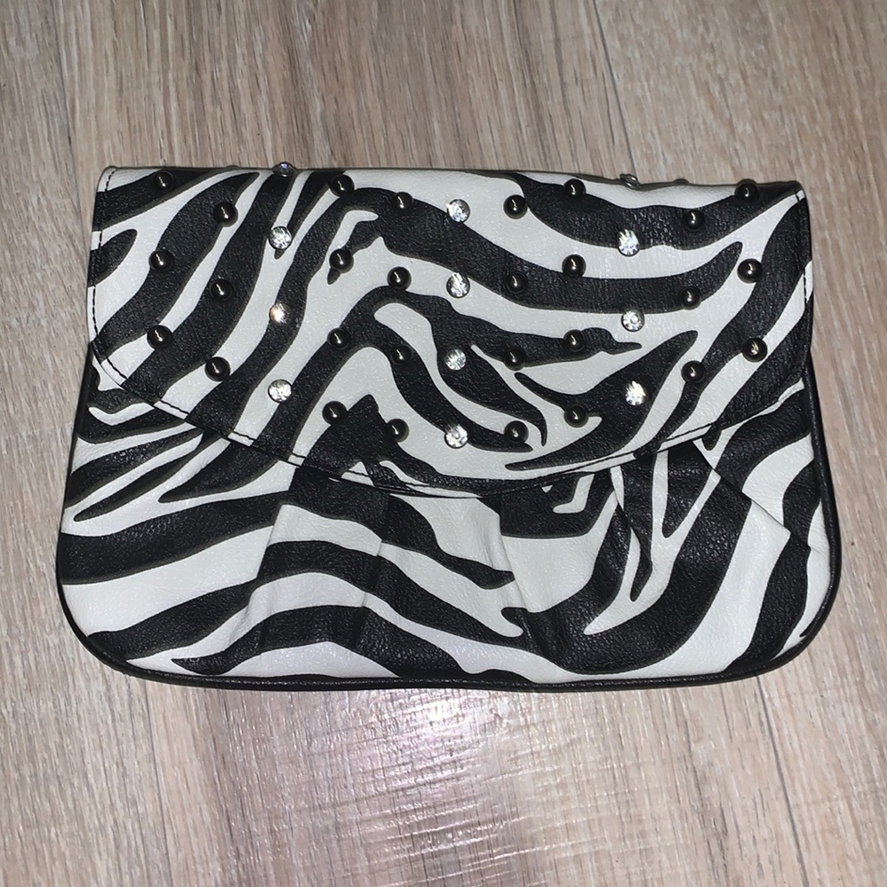 Grace Adele sequined zebra print clutch